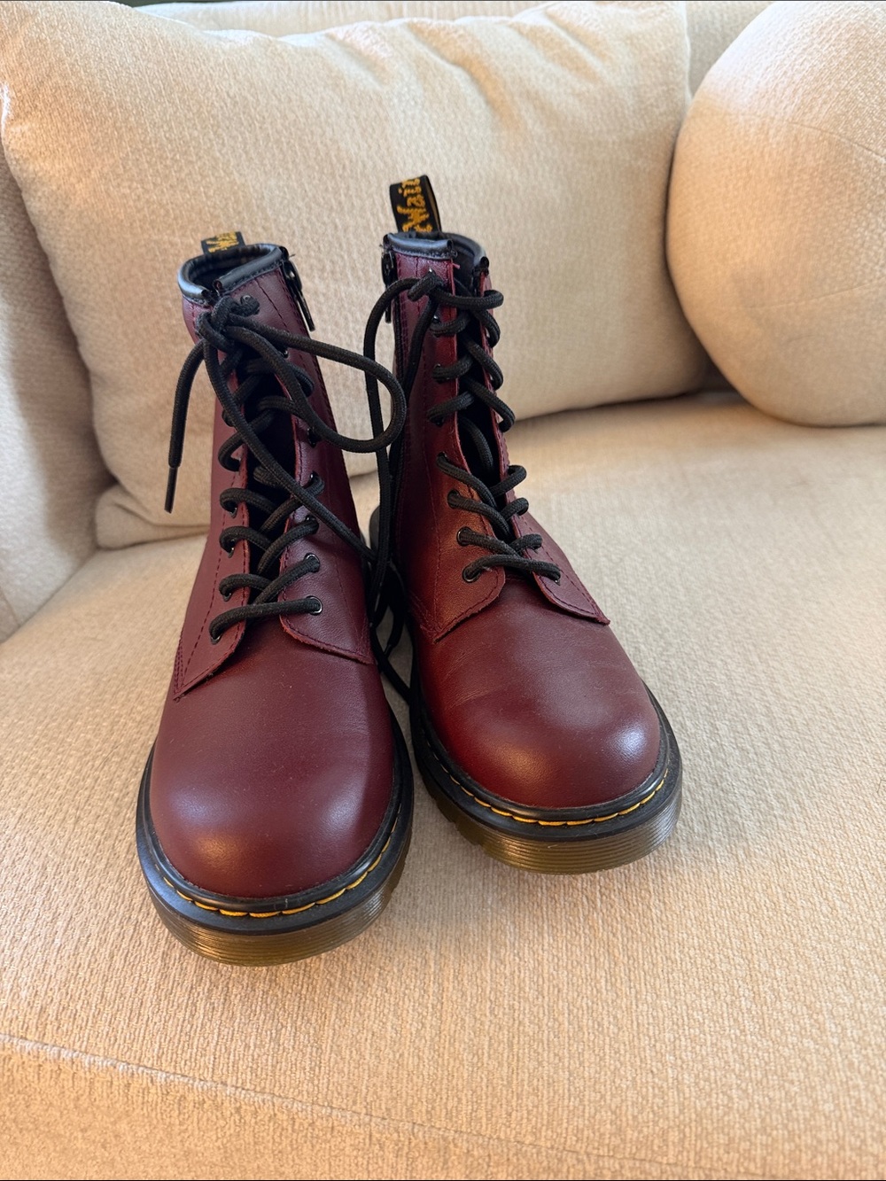 Dr. Martens Cherry Red Leather Lace-Up Combat Boots